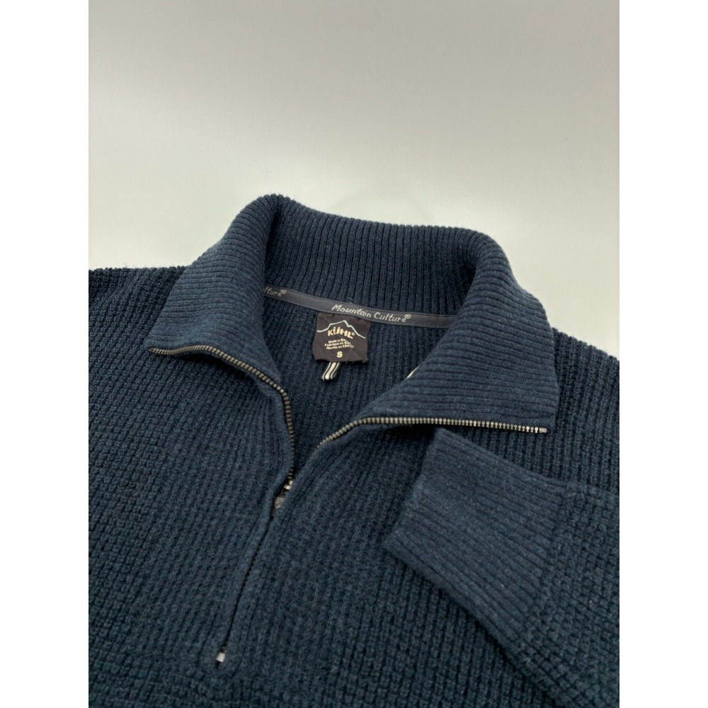 Kuhl Mountain Culture Merino Wool Cotton 1/4 Zip Sweater Blue 4077 Mens S